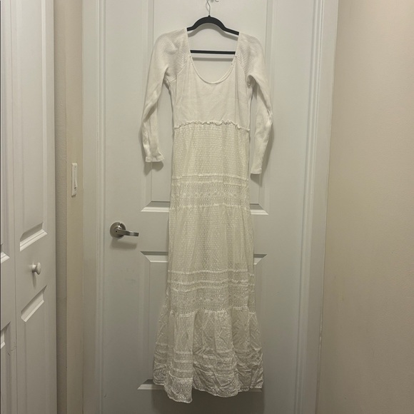 Free People Dresses & Skirts - Free People Earth Angel white maxi dress lace large/ xl long sleeve